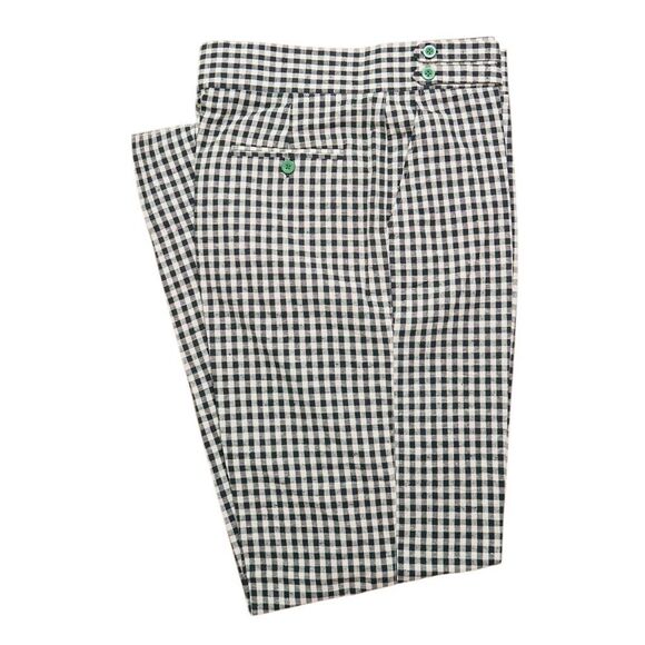 Mens 34 Gurkha Pants Black Ivory Gingham Check Cotton Flat Front Straight Fit